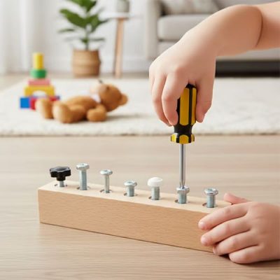Montessori ploča s vijcima - Bukovina, Pravi alati, Dob 3+ | MINIMOJSTER